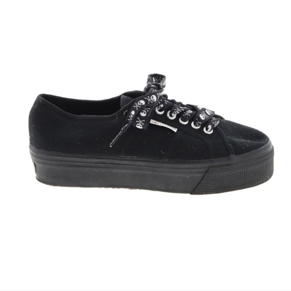 Superga Platform Sneakers Black With Skull Laces - Size 8